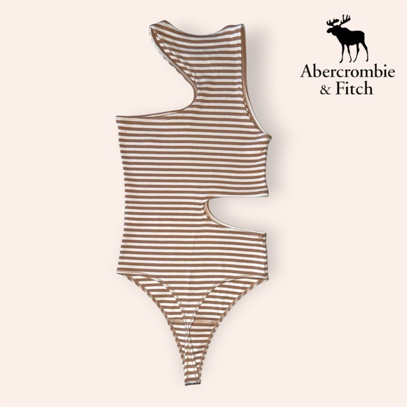 Abercrombie & Fitch Women’s Rib Sleeveless Striped Bodysuit with Cutouts - Picture 3 of 7